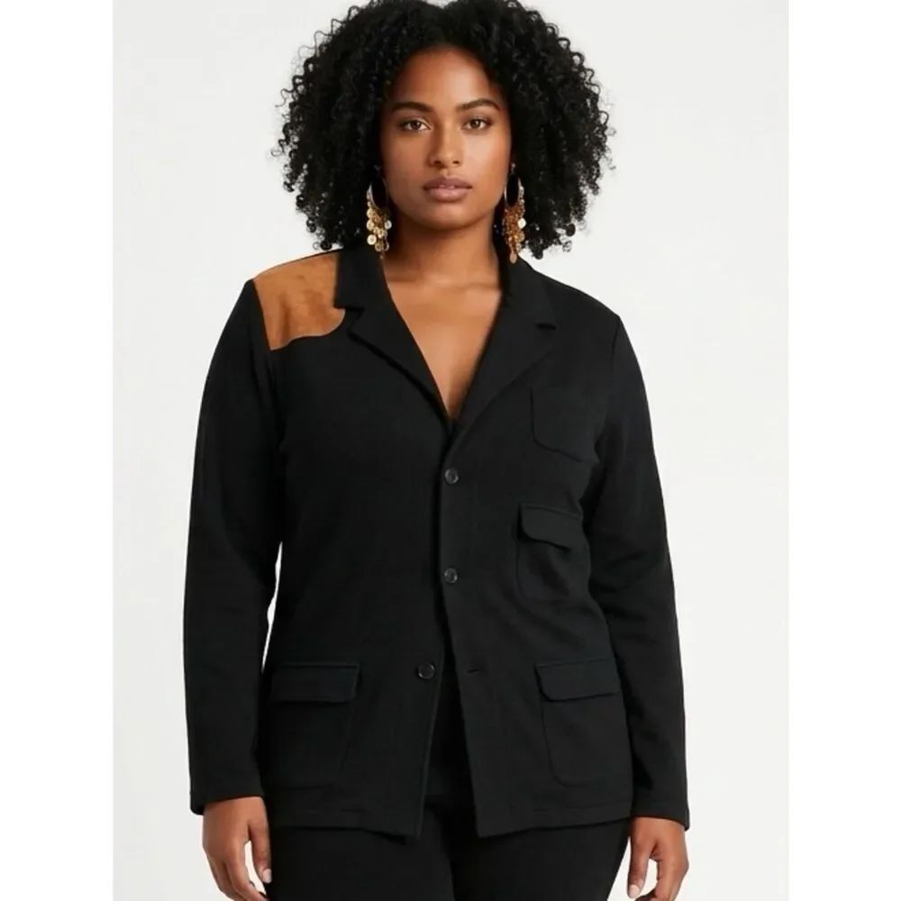 RALPH LAUREN | Black Blazer Jacket with Tan Patch Detail Women’s Size X-Large